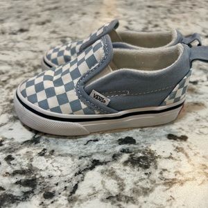 toddler blue/white checkered vans, size 5c
